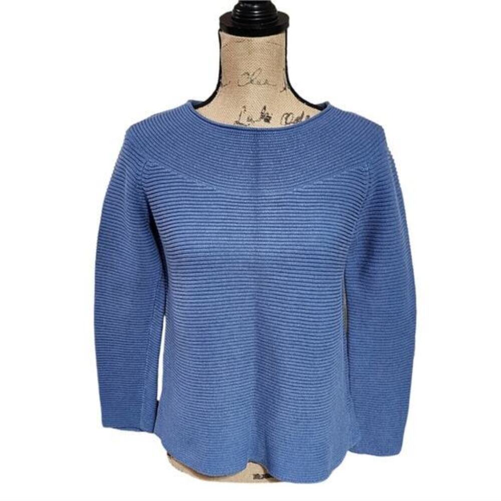 Talbots Cornflower Blue‎ Cozy Ribbed 3/4 Length Sleeve Sweater Size Mp Petite